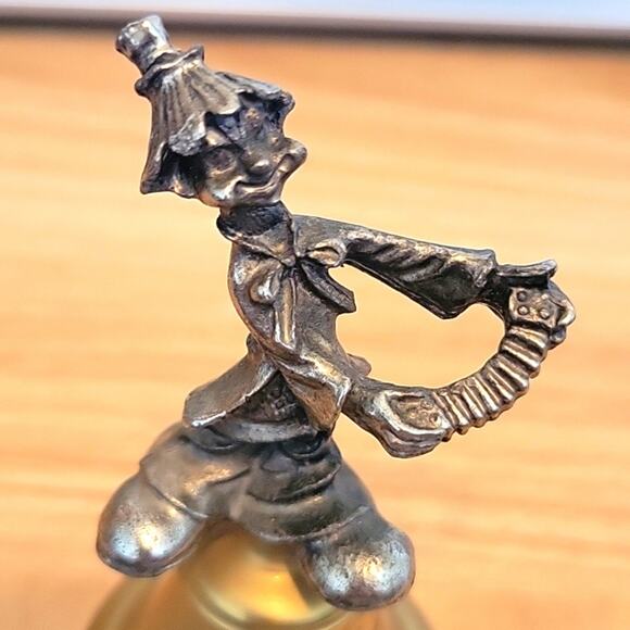 Vintage Pewter Clown Playing Accordian On Brass Bell Collectible About 5" Tall - Picture 2 of 9